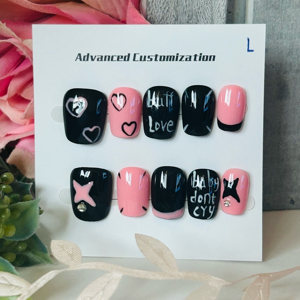 Customizable Pink and Black Kids Nail Art Set